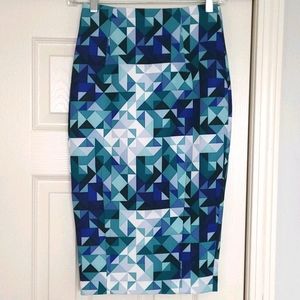 H&M Blue & Turquoise Aztec Print Pencil Skirt